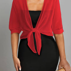 Honor | Sheer Tie-Front Bolero Top – Red