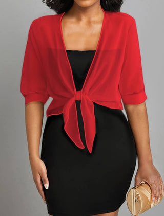 Honor | Sheer Tie-Front Bolero Top – Red