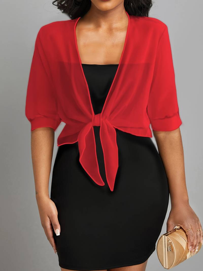 Honor | Sheer Tie-Front Bolero Top – Red