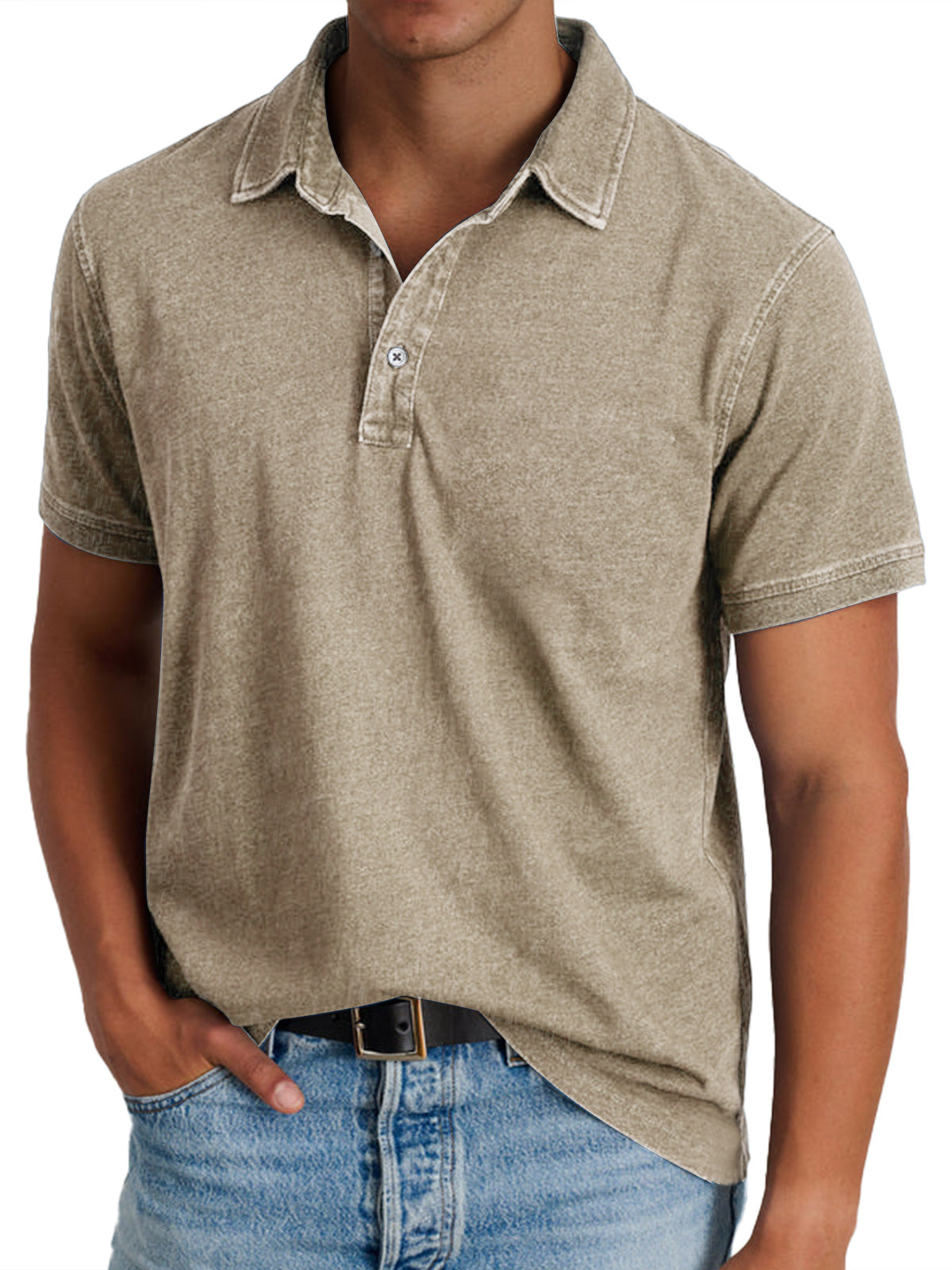 Harvey | Men's Classic Polo with Button Placket – Khaki