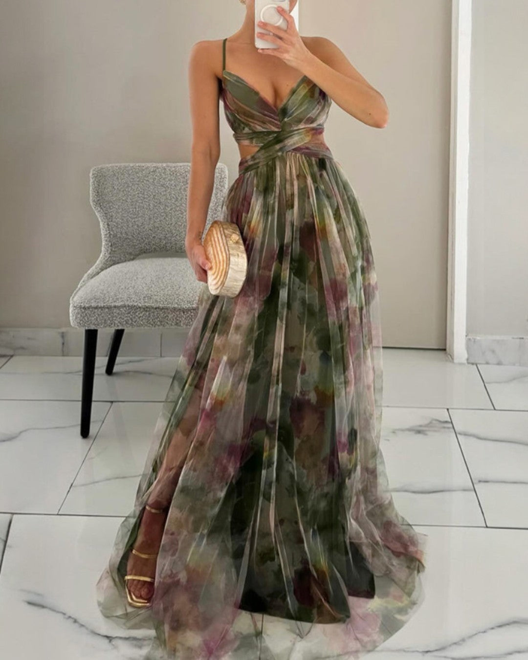 Evangeline | Floral Print Maxi Dress – Green