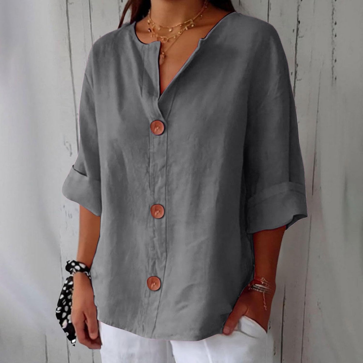 Adeline | Women's V-Neck Everyday Blouse – Grey