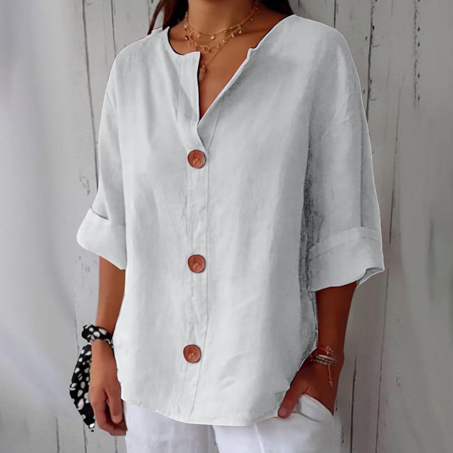 Adeline | Women's V-Neck Everyday Blouse – White