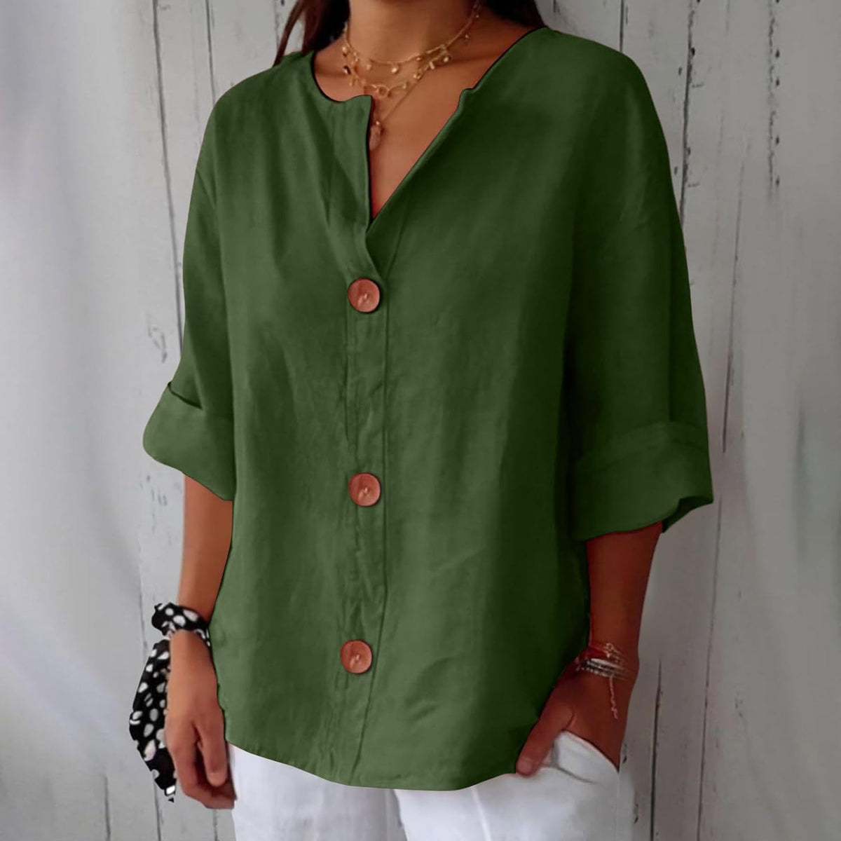 Adeline | Women's V-Neck Everyday Blouse – Green