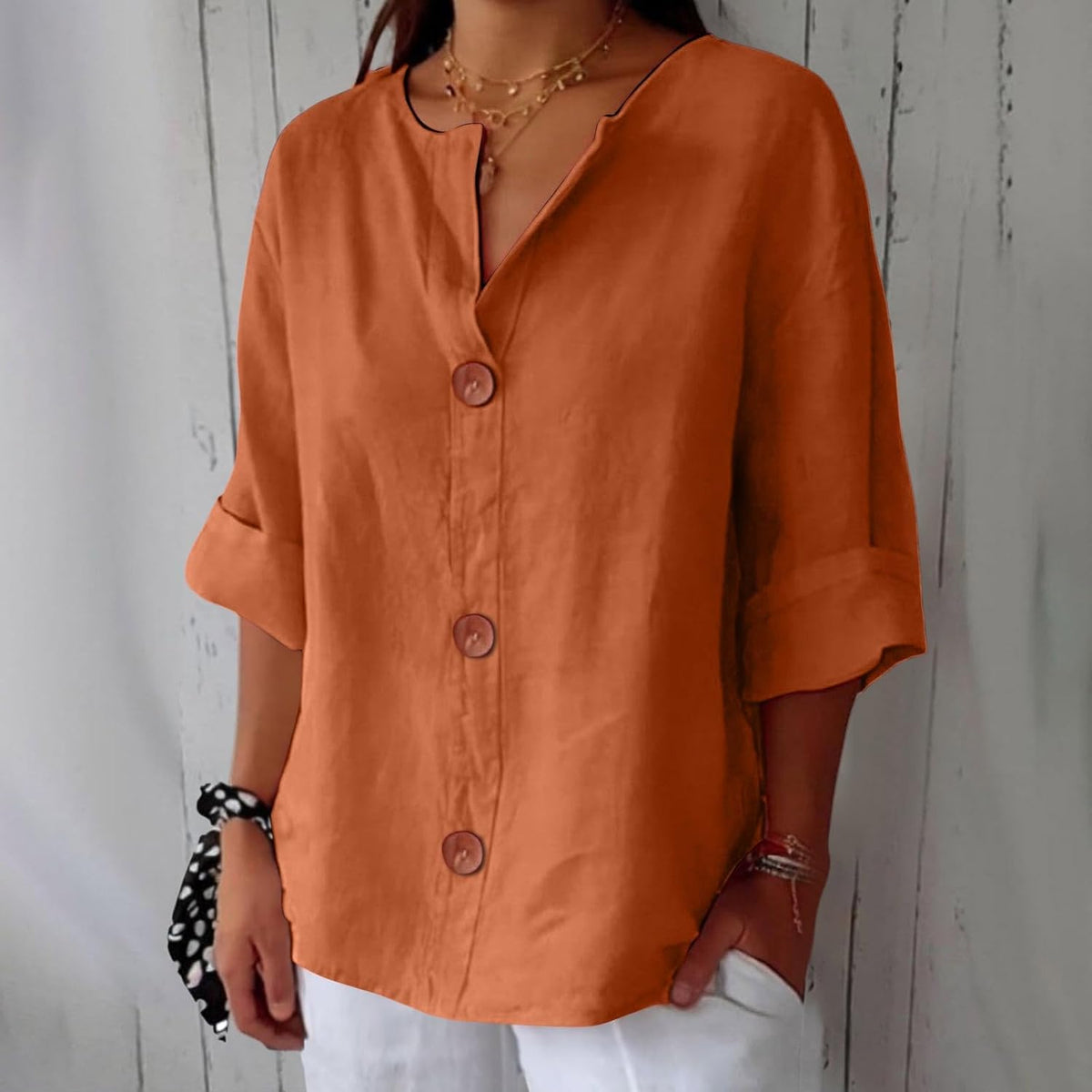 Adeline | Women's V-Neck Everyday Blouse – Orange