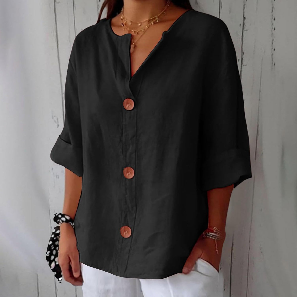 Adeline | Women's V-Neck Everyday Blouse – Black