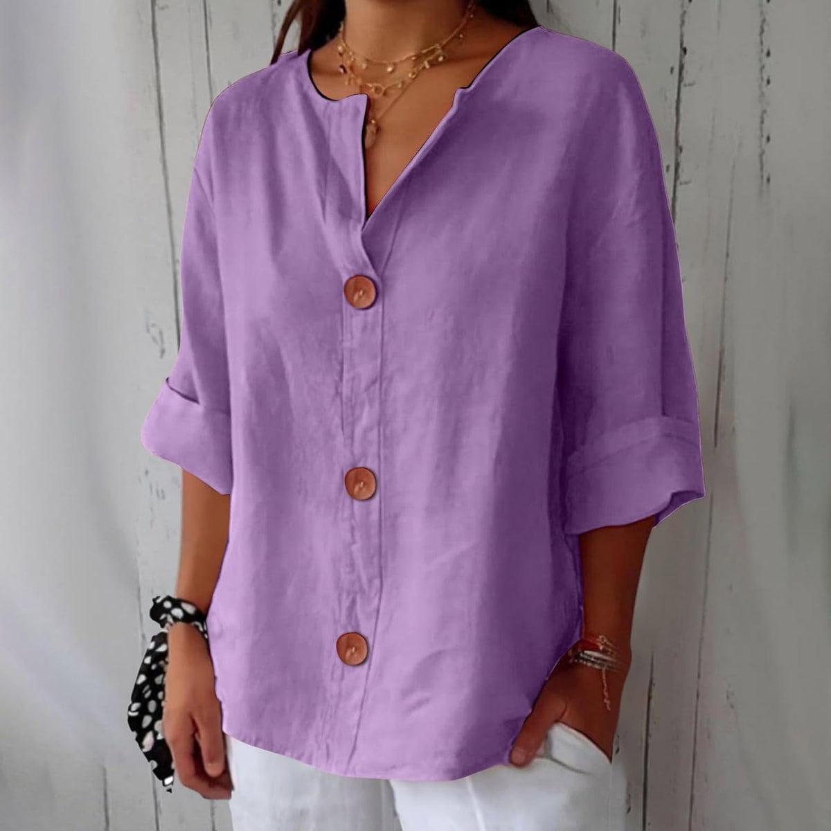 Adeline | Women's V-Neck Everyday Blouse – Purple