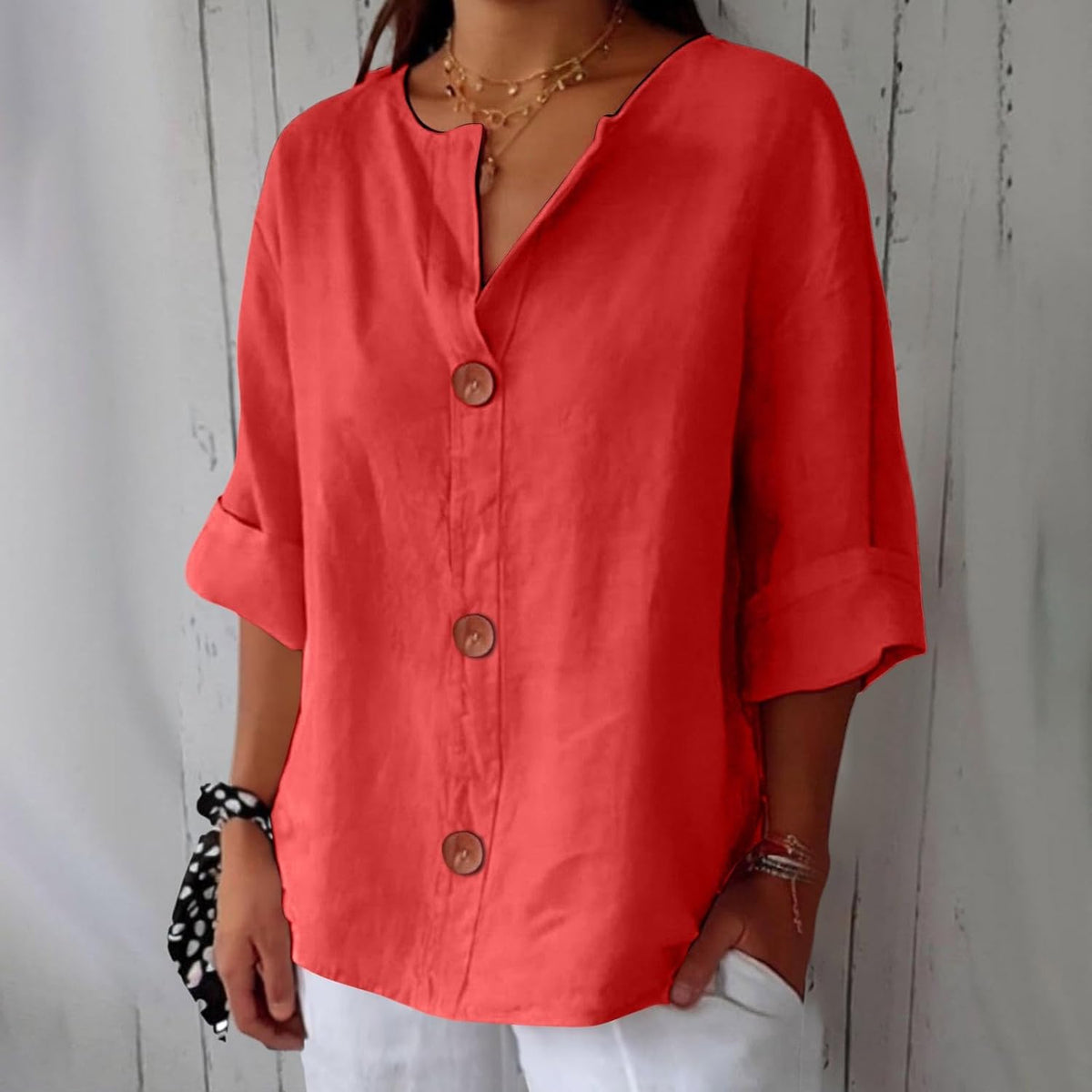 Adeline | Women's V-Neck Everyday Blouse – Red