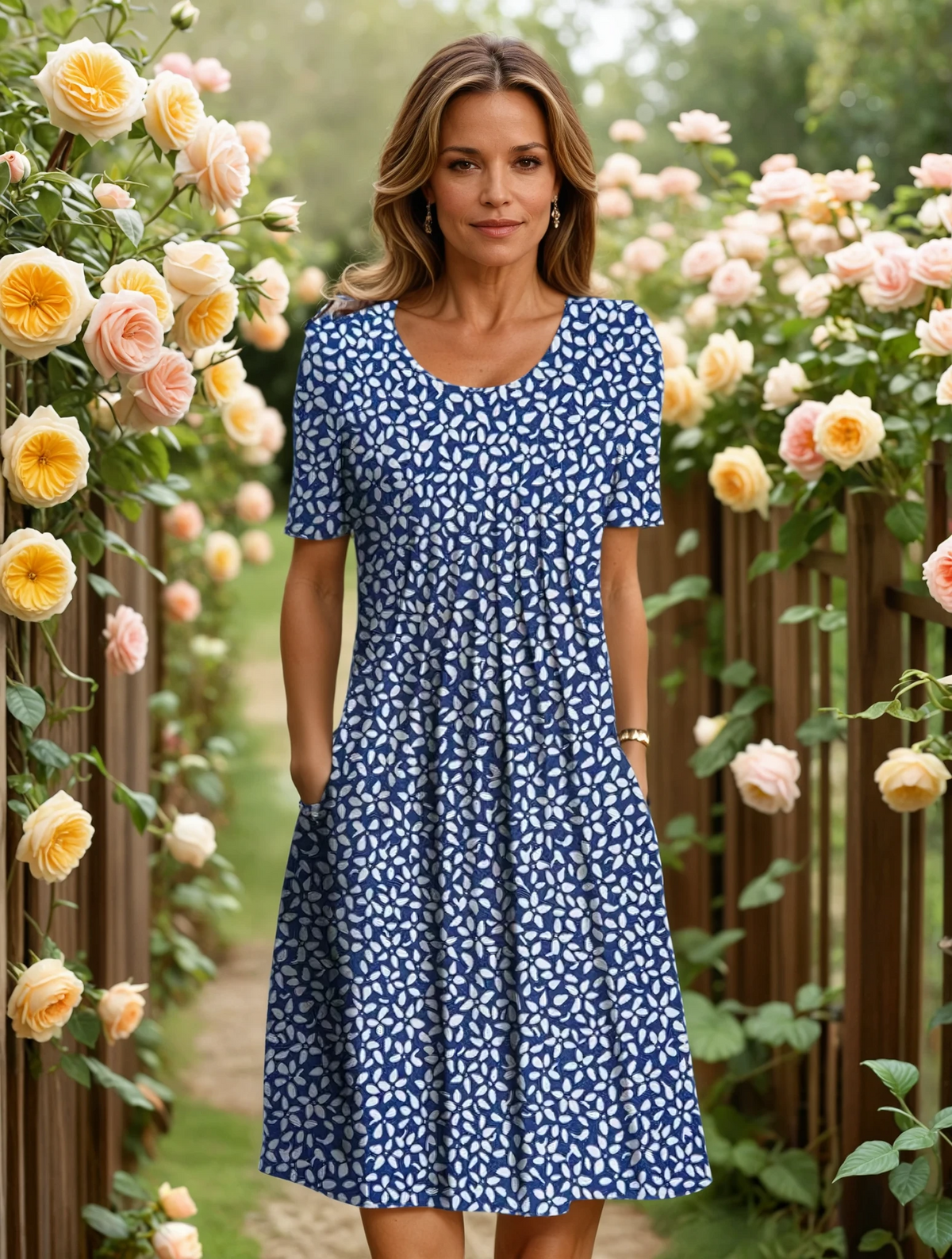Rosabel | Elegant Floral Dress with Soft Coverage – Blue Floral