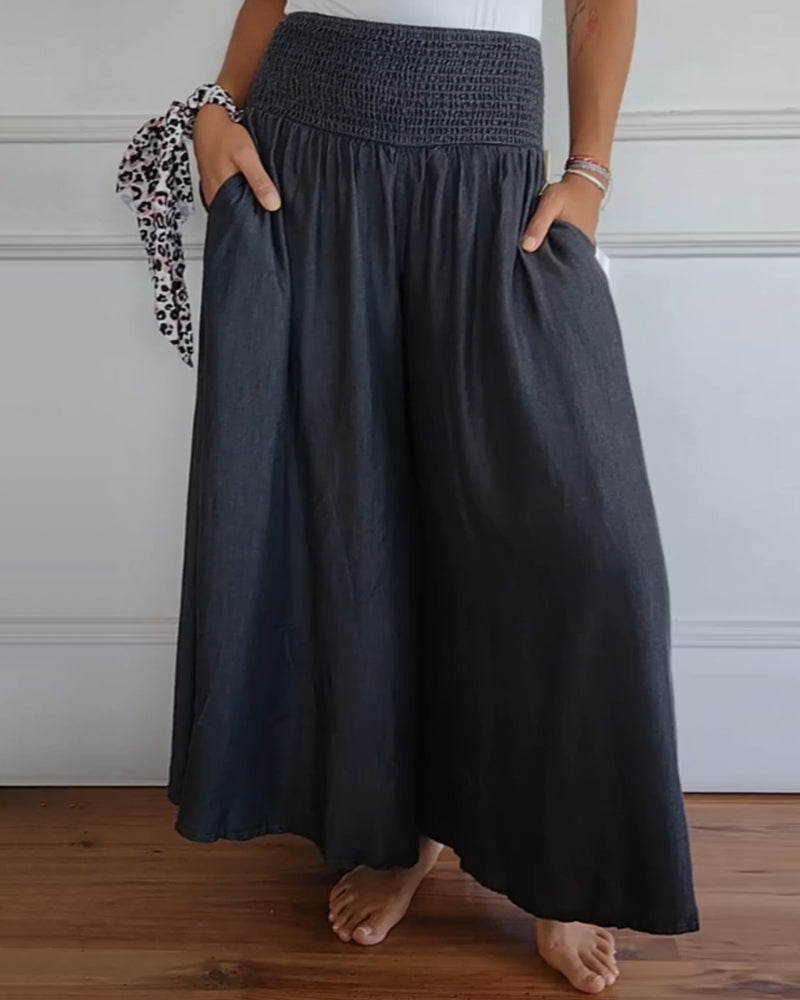 Clementine | High Waisted Wide Leg Pants – Grey