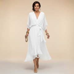 Talia | Chiffon Dress with V-Neck – White