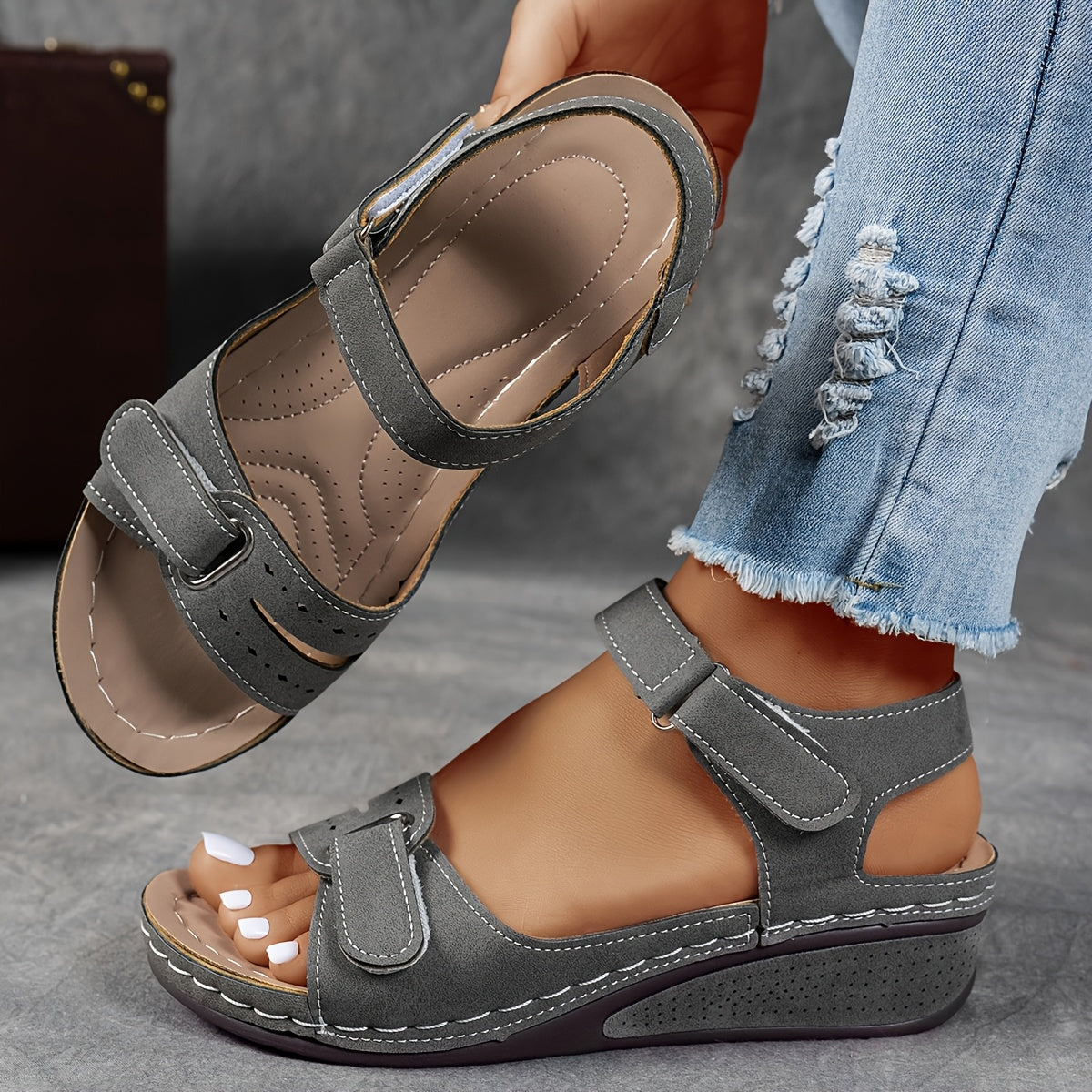 Dinah | Supportive Orthopaedic Slide Sandals – Suede Grey