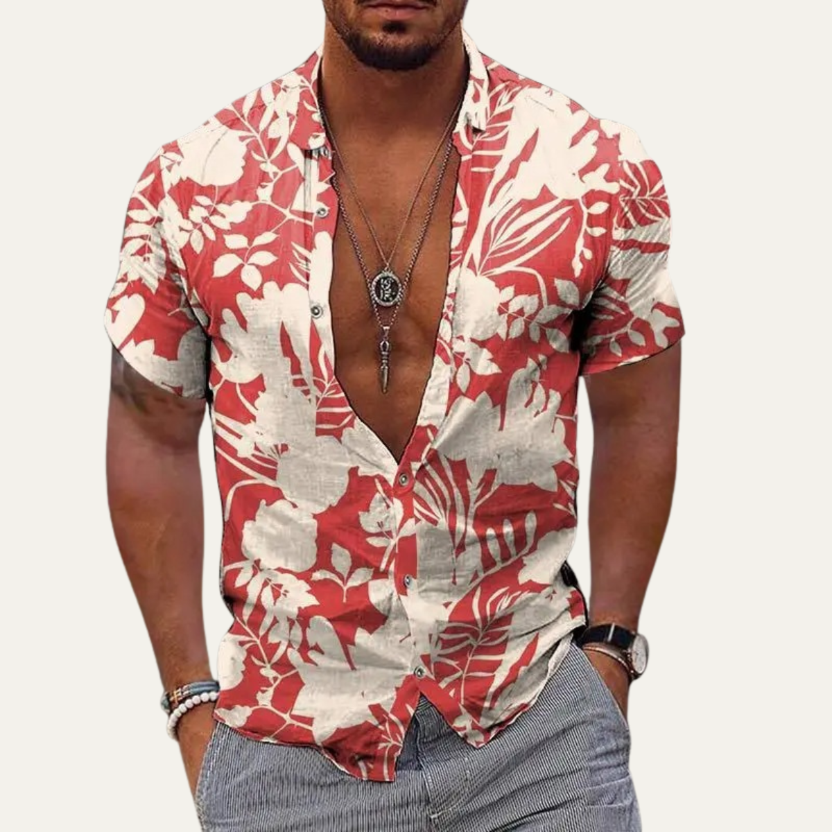 Flinn | Men's Soft Hawaiian Floral Shirt for Holidays – Red