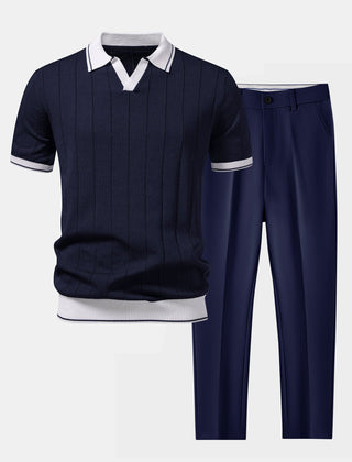 Crosby | Knit Polo and Tapered Trouser Set – Navy