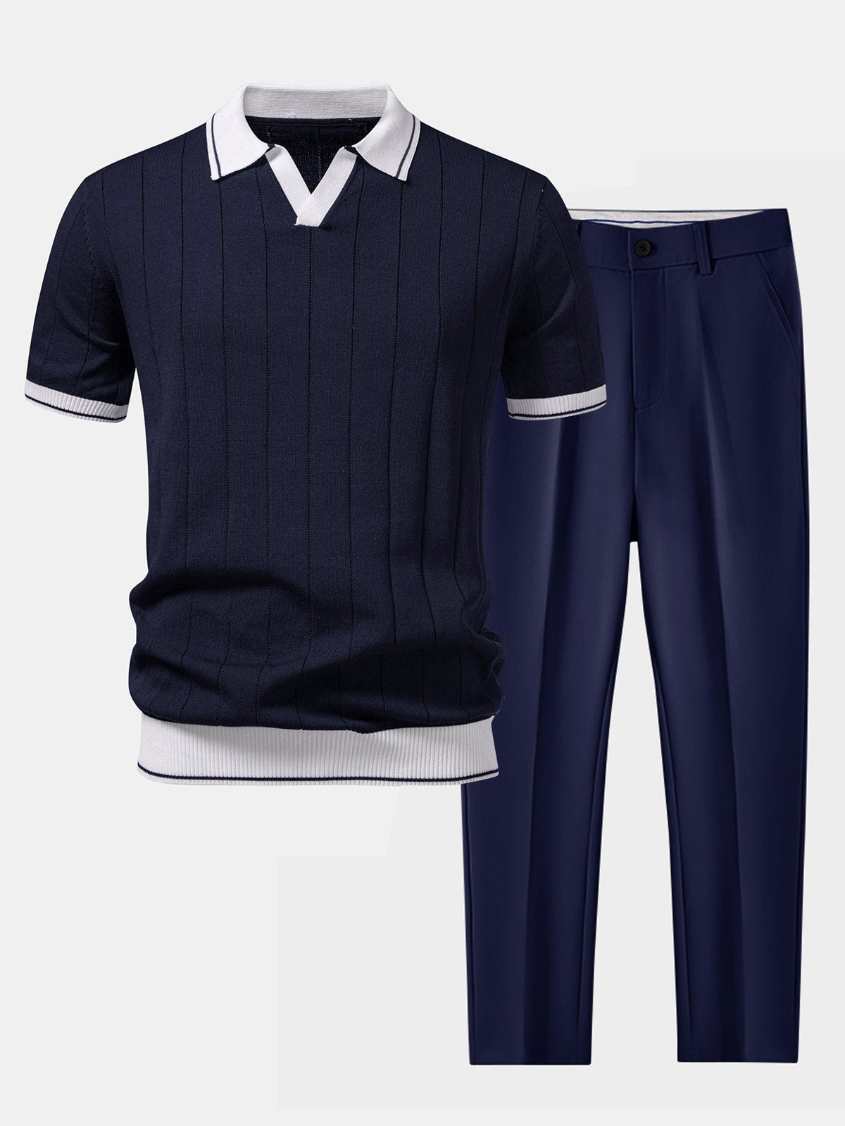 Crosby | Knit Polo and Tapered Trouser Set – Navy