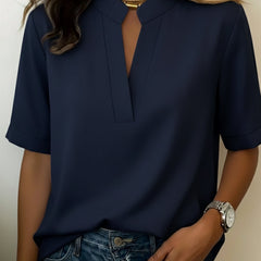 Josie | Women's Short Sleeve V-Neck Blouse – Dark Blue