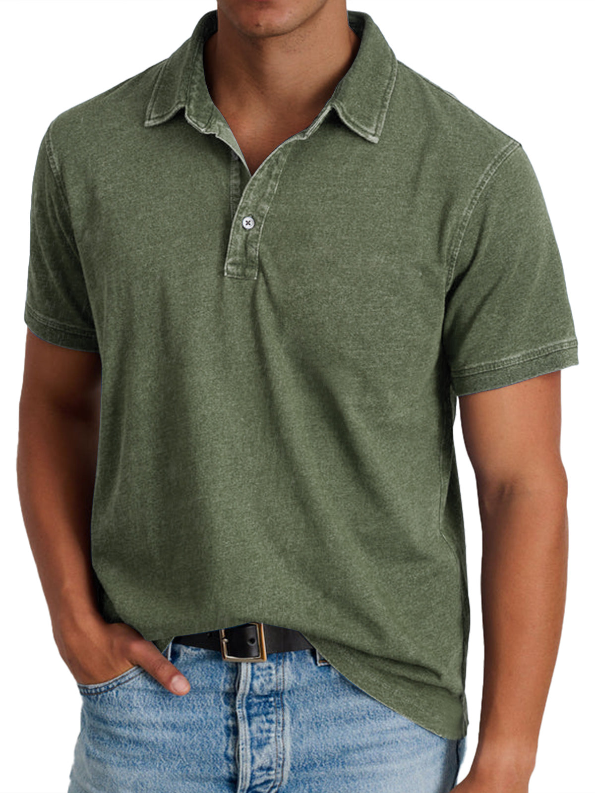 Harvey | Men's Classic Polo with Button Placket – Military Green
