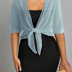 Honor | Sheer Tie-Front Bolero Top – Light Blue
