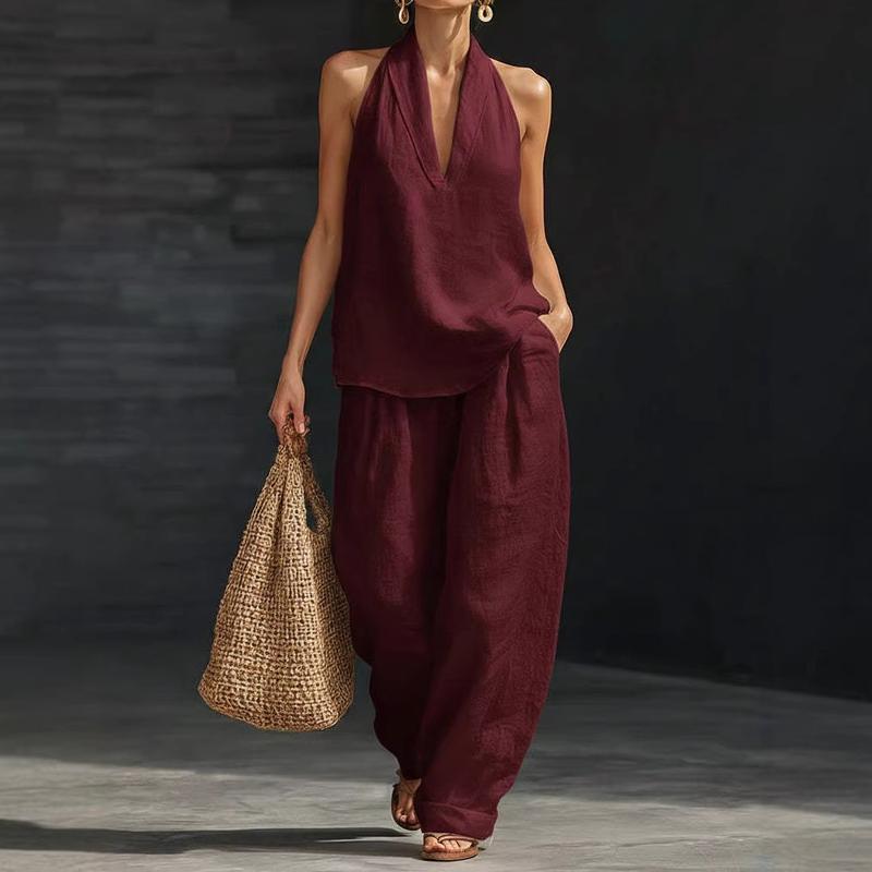 Hazel | Linen Texture Two Piece Set – Burgundy