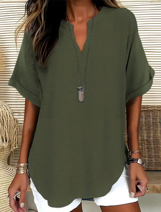 Linnea | Relaxed Fit Linen Blouse – Olive