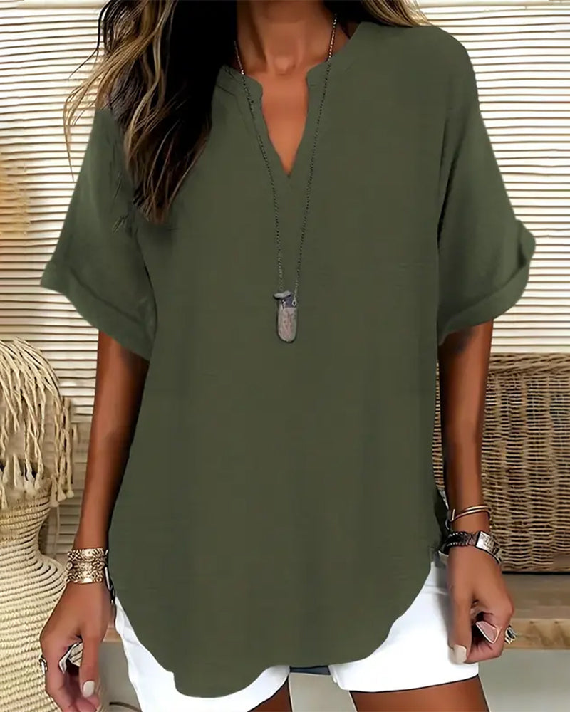 Linnea | Relaxed Fit Linen Blouse – Olive