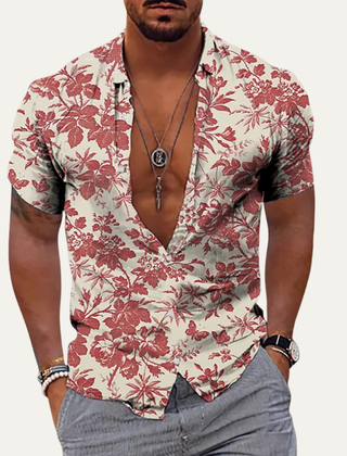 Flinn | Men's Soft Hawaiian Floral Shirt for Holidays – Rust Floral