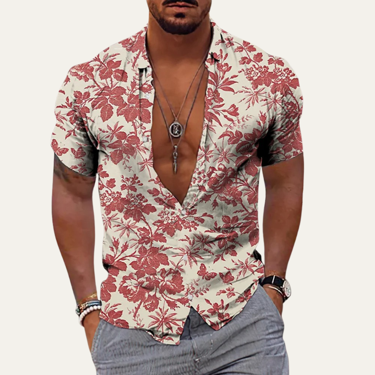 Flinn | Men's Soft Hawaiian Floral Shirt for Holidays – Rust Floral