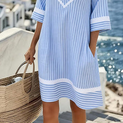Anouk | Short Sleeve Striped Dress with V-Neck