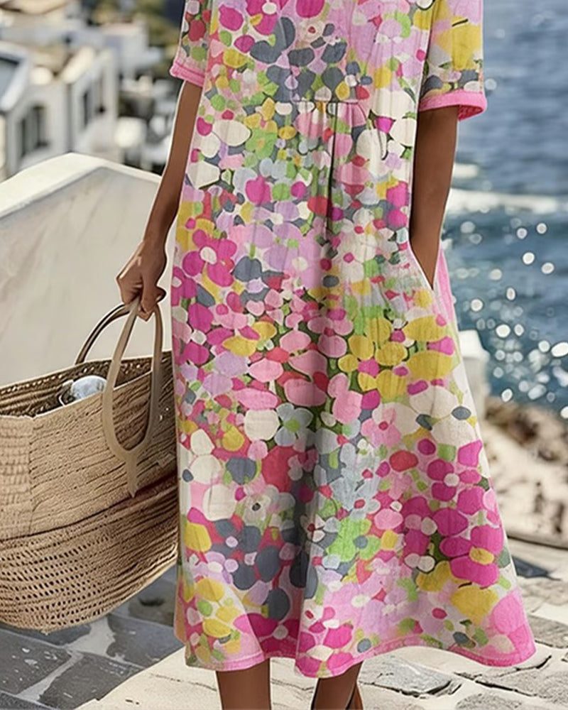 Mirabel | Floral Print Linen Midi Dress
