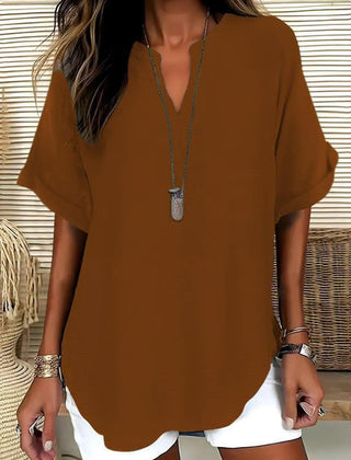 Linnea | Relaxed Fit Linen Blouse – Brown