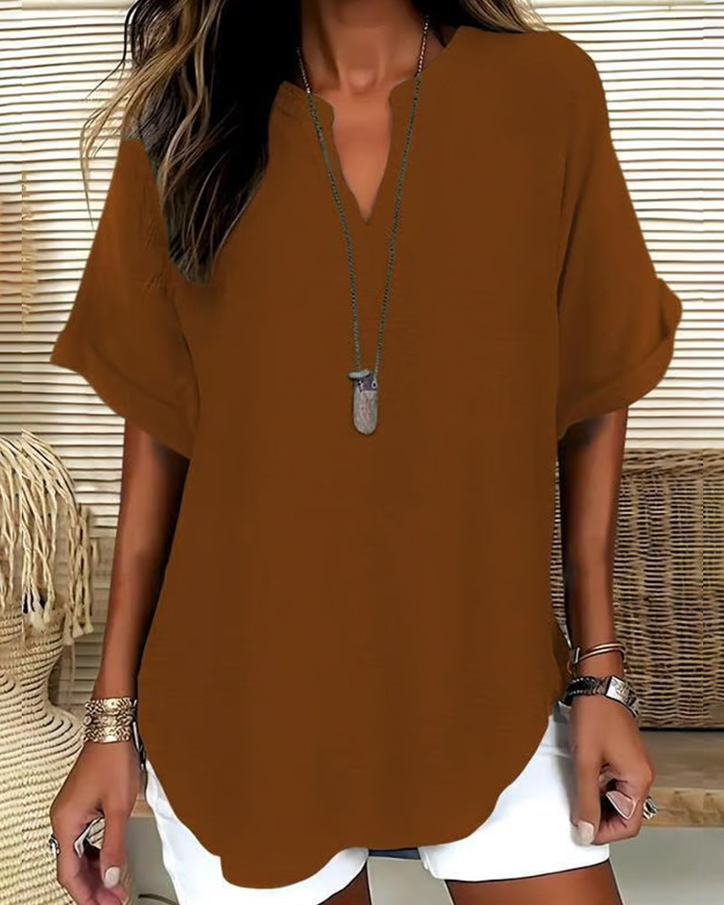Linnea | Relaxed Fit Linen Blouse – Brown