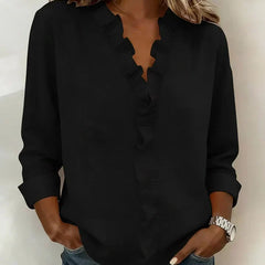 Etta | Ruffle Blouse with V-Neck – Black