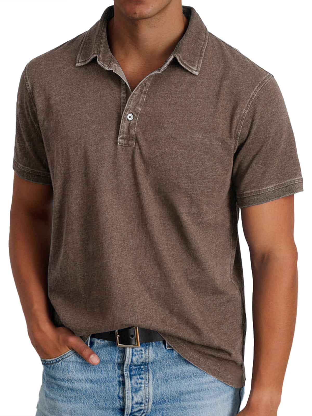 Harvey | Men's Classic Polo with Button Placket – Brown