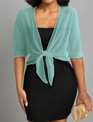 Honor | Sheer Tie-Front Bolero Top – Teal