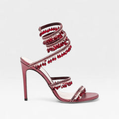 Melisande | Women's Crystal Strappy Heeled Evening Sandals – Burgundy