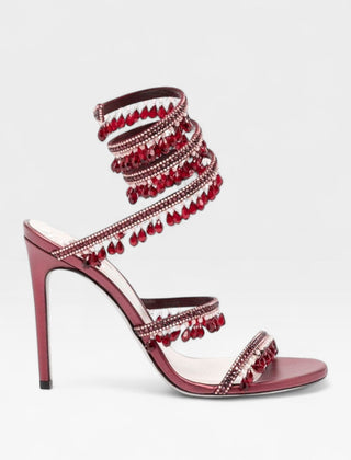 Melisande | Women's Crystal Strappy Heeled Evening Sandals – Burgundy