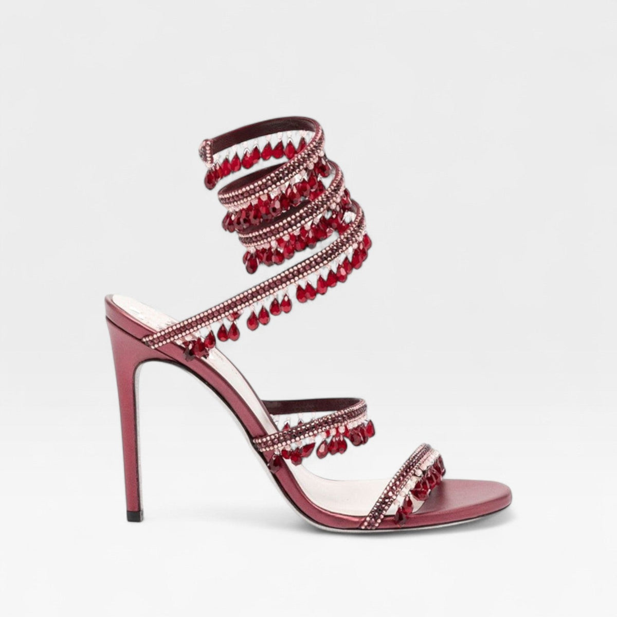 Melisande | Women's Crystal Strappy Heeled Evening Sandals – Burgundy