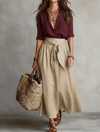 Quincey | Boho Skirt and Top Set – Red