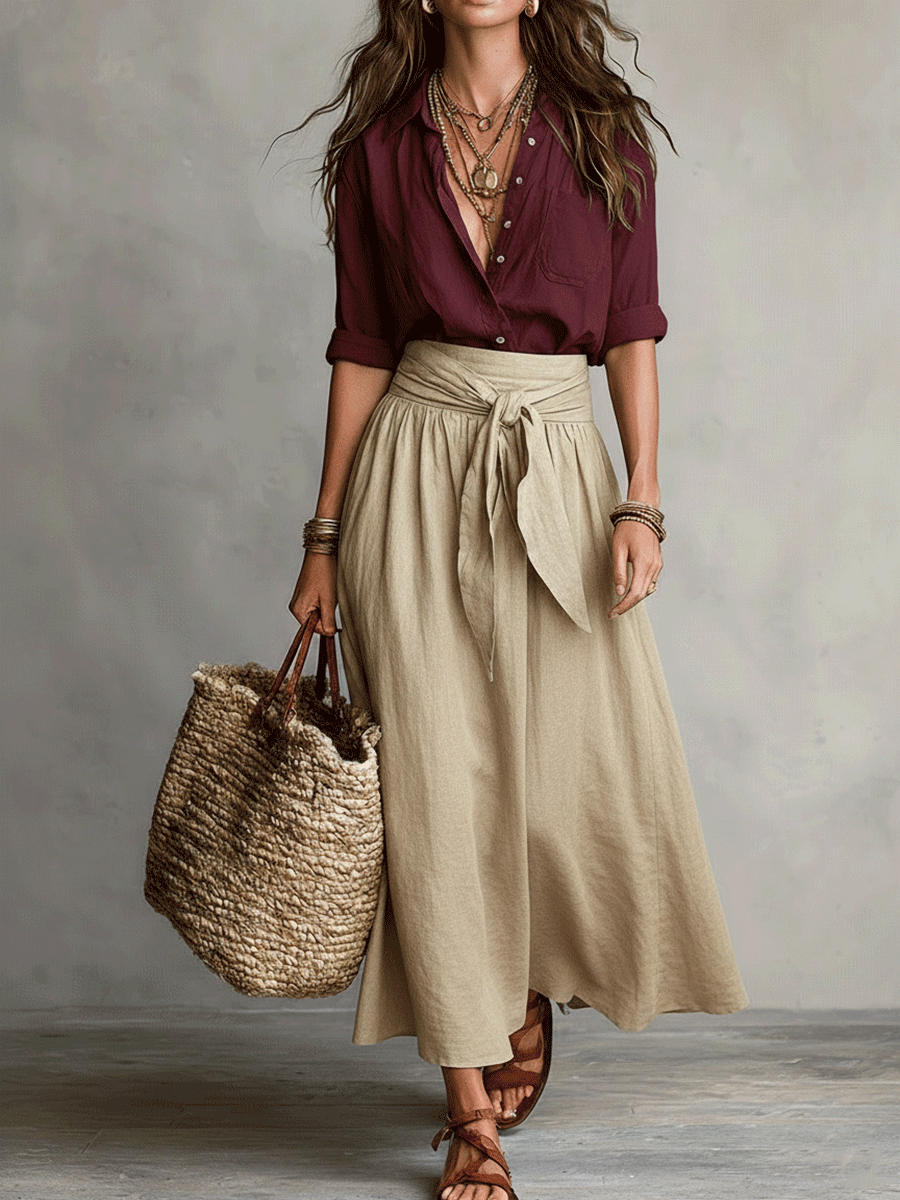 Quincey | Boho Skirt and Top Set – Red