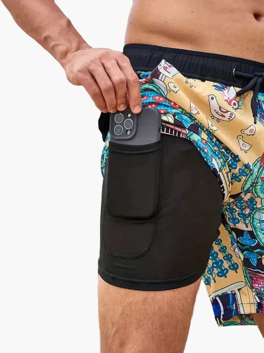 Ollie | Men's Tropical Print Beach Shorts with Liner – Golden Bloom