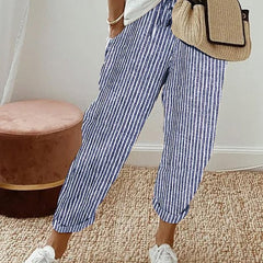 Elsie | Women's Flowing Pants with Elastic Waist – Blue Stripe