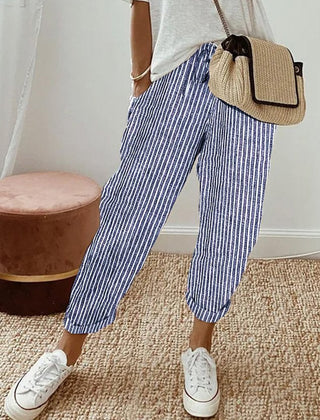 Elsie | Women's Flowing Pants with Elastic Waist – Blue Stripe
