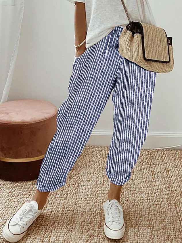 Elsie | Women's Flowing Pants with Elastic Waist – Blue Stripe