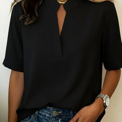 Josie | Women's Short Sleeve V-Neck Blouse – Black