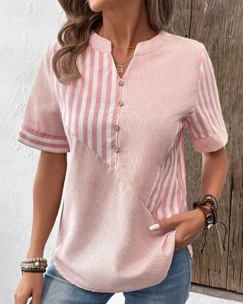 Liesl | Soft Striped Summer Blouse – Pink