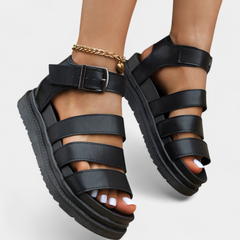 Bess | Multi Strap Platform Sandals with Ankle Buckle – Black