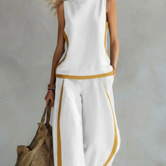 Peggy | Two Piece Set with Contrast Trim – White
