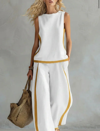 Peggy | Two Piece Set with Contrast Trim – White
