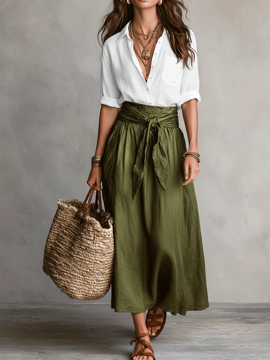 Quincey | Boho Skirt and Top Set – Green