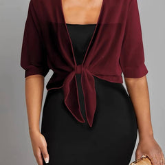 Honor | Sheer Tie-Front Bolero Top – Wine Red